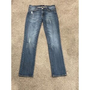 Vigoss London Jeans Womens 7 Straight Distressed Medium Wash Faded Jeans